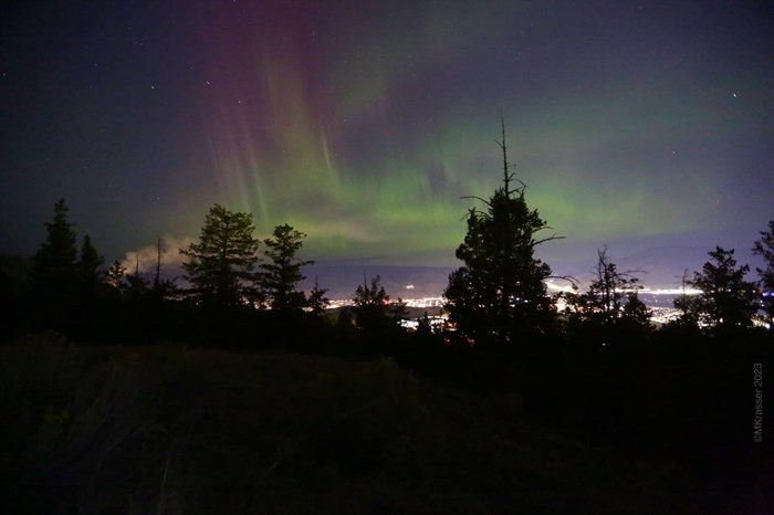 Different colours can be seen in this northern light display in skies over Kamloops. 