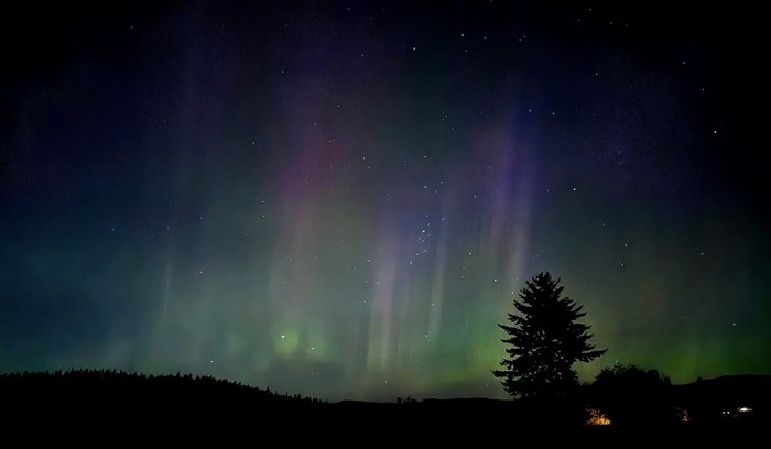 Northern lights shimmer over Armstrong. 