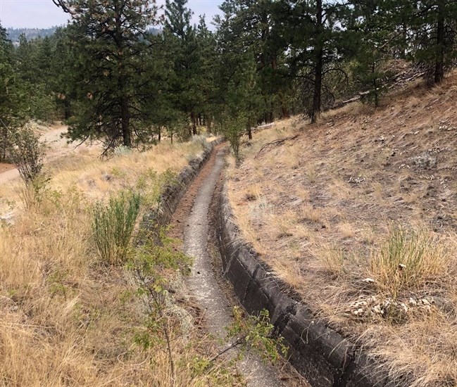 These concrete irrigation flumes can be found on the Cartwright Mountain trail system in Summerland. 