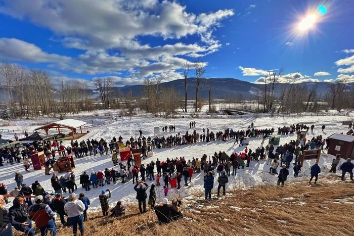 A good crowd showed at the West Salmon Trail parking lot in Lumby for the second annual Lumby Outhouse Race. 