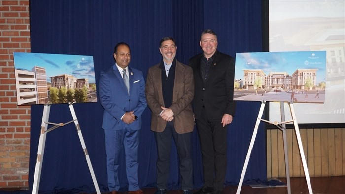 Sam Samaddar, Steve Sammut, Mayor Tom Dyas announced plans for a new Sutton Place Hotel and Parkade at Kelowna International Airport. 