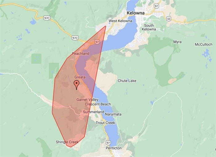 The outage area as of 11:40 a.m.