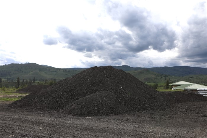 The stockpile of RAP, stored nearby the community pow wow arbour and water treatment facility, on May 15, 2024.