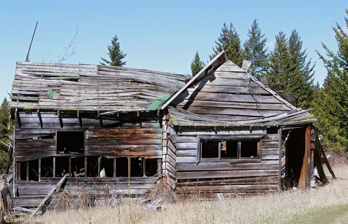 This decaying structure at Trapp Lake once housed a family who worked at a sawmill camp in the 1950s.