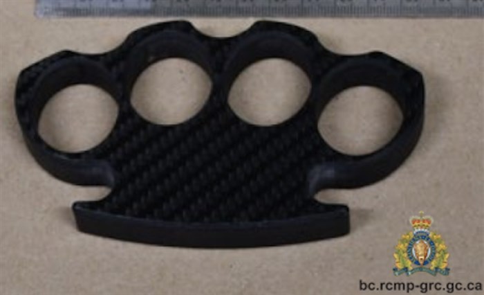 A set of carbon fibre “brass” knuckles seized by Vernon RCMP