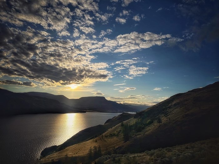 Kamloops Lake shimmers in the rising sun. 