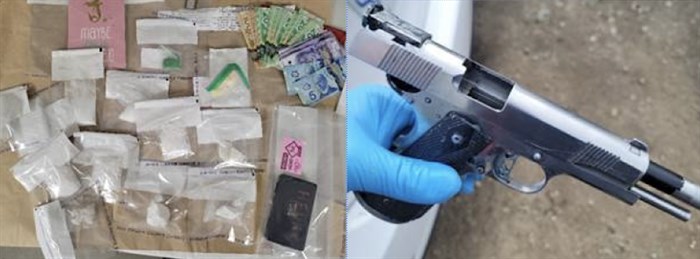 Drugs, cash and a handgun seized by Lake Country RCMP in a traffic stop, June 287, 2024.