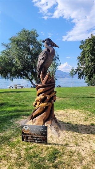 This art display by woodcarver Kamron Garbe is located at Sarsons Beach Park in Kelowna. 