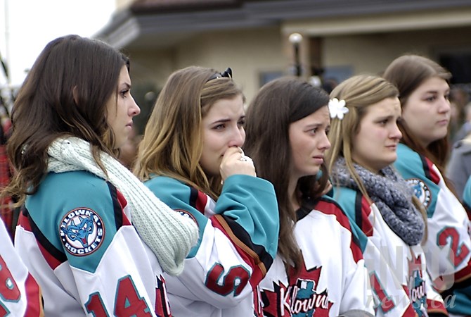 Team mates of Alexandra Nyuli at her memorial service Saturday Feb. 7, 2015.