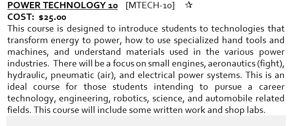 Course description for introductory auto mechanics course.