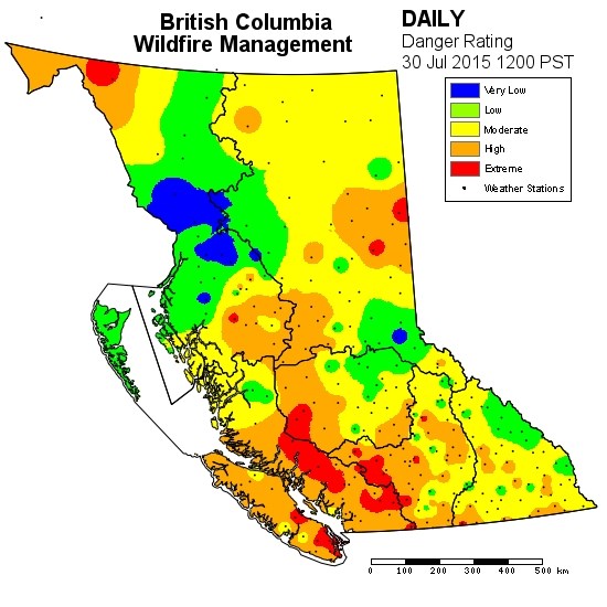 The fire danger rating as of Thursday, July 30.