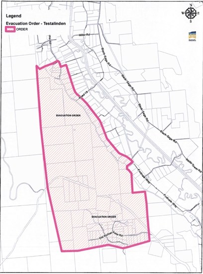 Testalinden Creek fire evacuation order