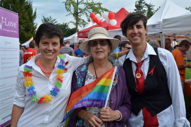 Federal NDP candidate Norah Bowman (left) with supporters.