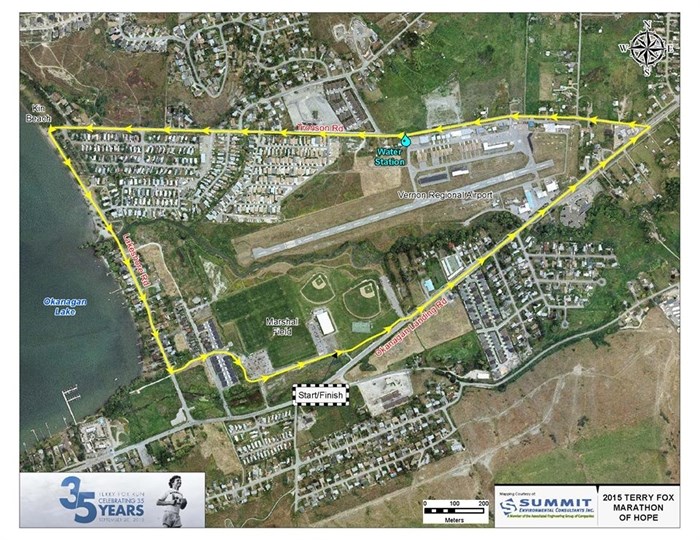 Course map for the 2015 Vernon Terry Fox Run. 