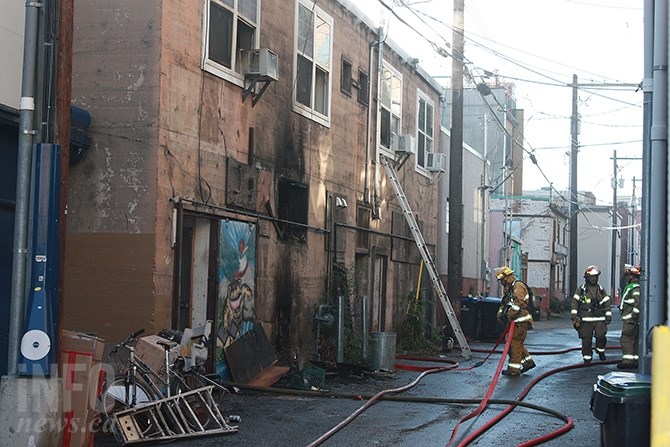 Penticton firefighters continue to mop up after a stubborn fire broke out in the 200 block of Main Street this morning.