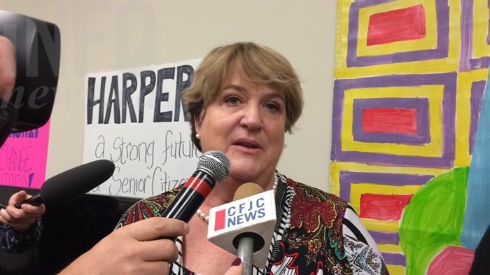 Conservative MP Cathy McLeod at her campaign headquarters the night of the election