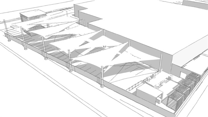 A drawing showing the 'leaf' shading over the deck patio.