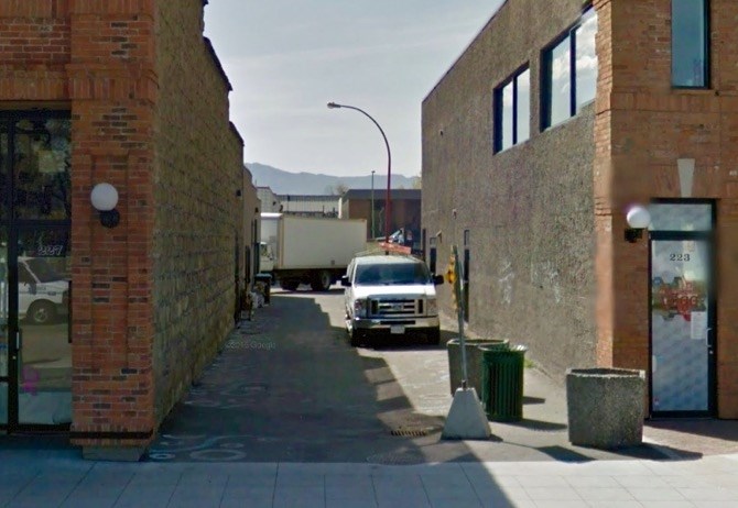 The alleyway off Bernard Avenue is under consideration for development as an urban park.