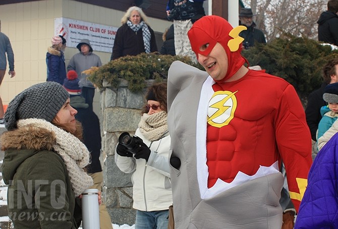 Rylan Hernberg prepares to take his seventh polar bear plunge at the Summerland Polar Bear Dip at Sun Oka Park today, January 1, 2016.