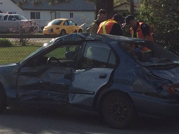 This Honda was badly damaged after colliding with a delivery truck April 19, 2016 in Penticton.