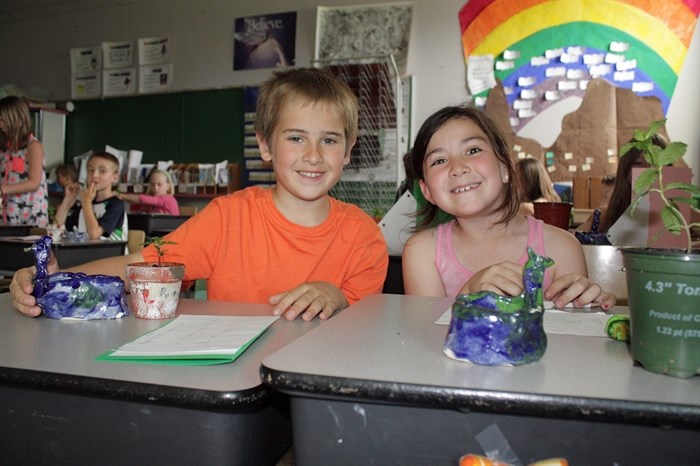 Ronin Driver, left, and Aleigha Lindsay-Knauff with their Mother's Day gift creations.