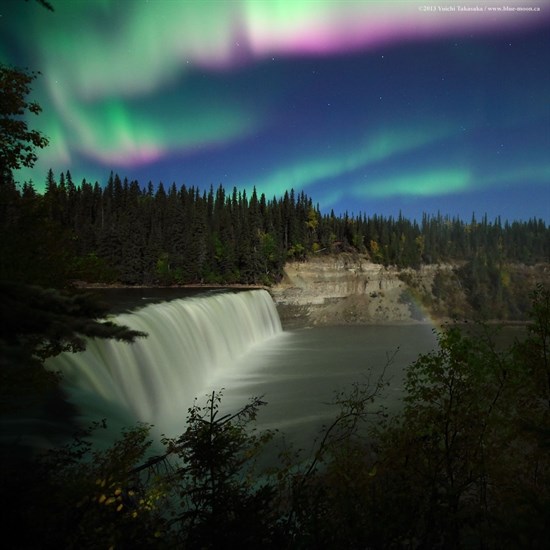 Aurora over Lady Evelyn Falls, Kakisa, NWT. 