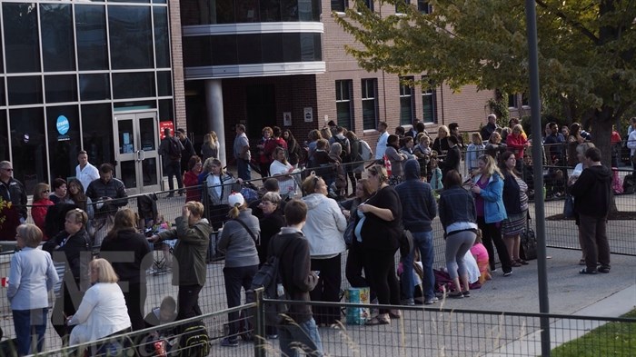 Crowds began to gather at UBC Okanagan early this morning in anticipation of the 12:35 p.m. event.