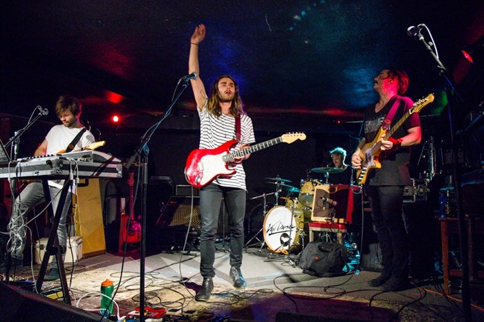 Van Damsel playing on tour. Left to right guitarist Rich Bregoliss, and singer Sebastien Ste Marie, drummer Matthew Barron and bassist Matthew “Renny” Rennehan.