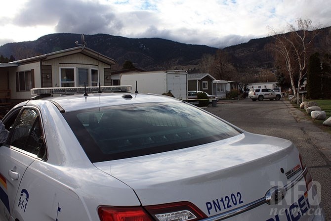 Police have cordoned off a street at the Sun Leisure Trailer Park in Penticton after an explosion was reported, Wednesday, Nov. 30, 2016.