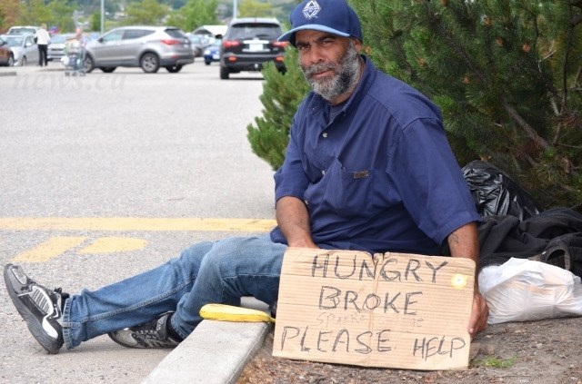 James Gautreau panhandles outside the Real Canadian Superstore in Vernon.