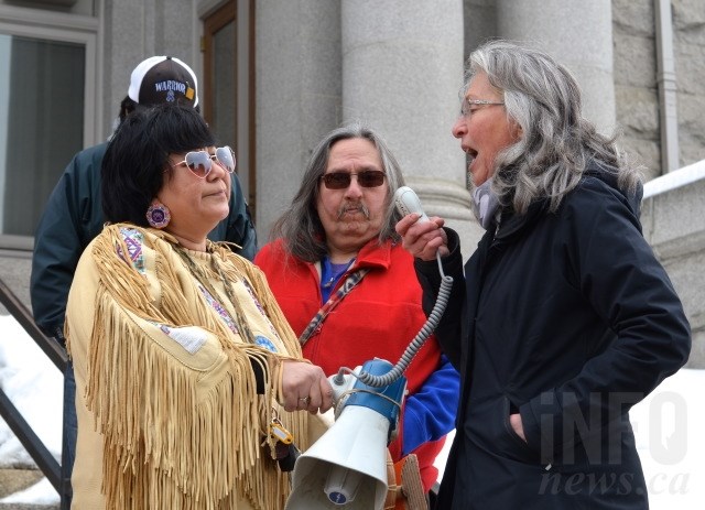 Executive director of the North Okanagan John Howard Society Barb Levesque gives a speech at the missing and murdered indigenous women rally Feb. 14, 2017. 