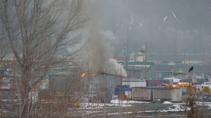 The structure fire started in the 100 block of Athabasca Street West.