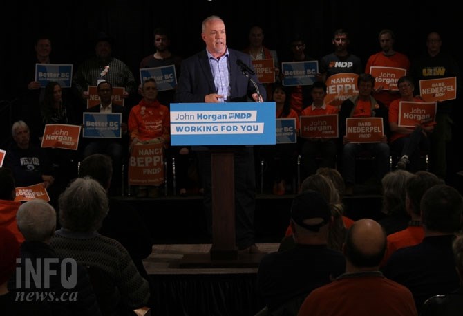 B.C. NDP leader John Horgan at a rally in Kamloops in Kamloops, March 27, 2017.