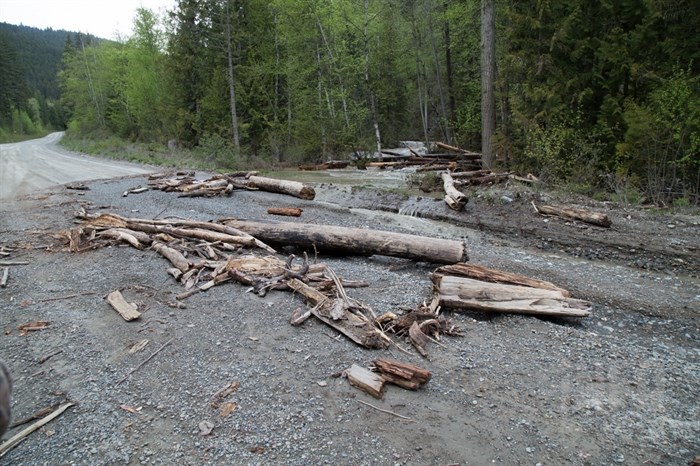 High water swept up wood and debris on Jamieson Creek Road.