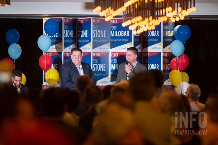 Peter Milobar and Todd Stone gave their acceptance speeches to a boisterous crowd at Hotel 540 on the evening of May 9, 2017.