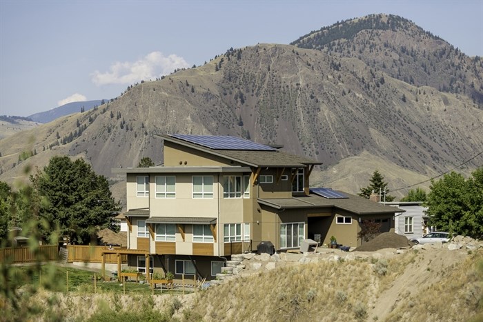 The RareBirds housing cooperative is perched at the end of Battle Street West and his covered in solar panels. 