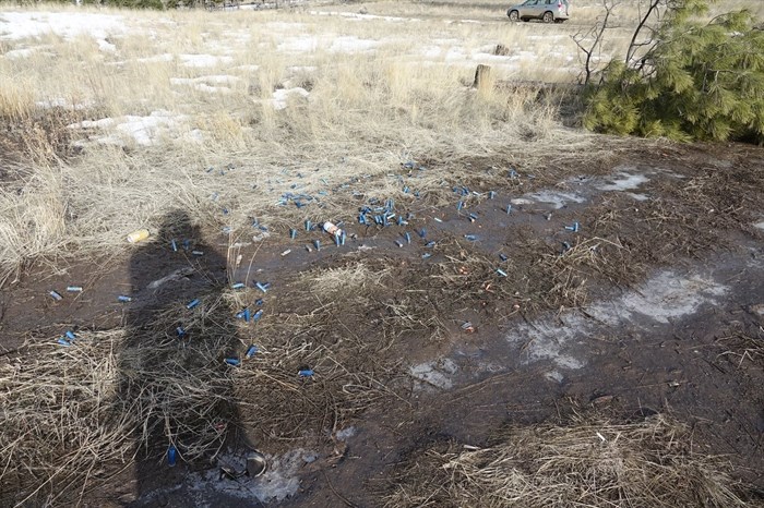 Beer cans and shotgun shells in the Lac du Bois Grasslands.