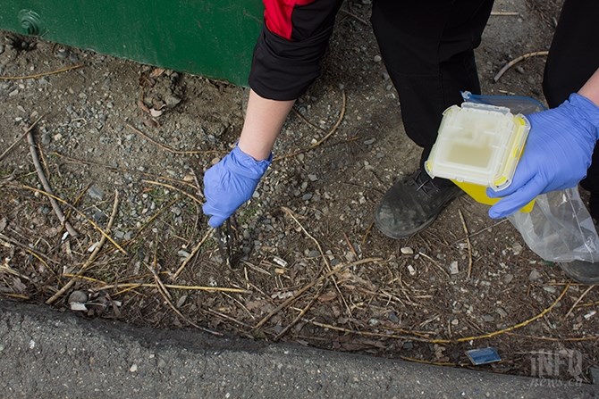 The Customer Care and Patrol Team attends to needle pickups in the downtown core.