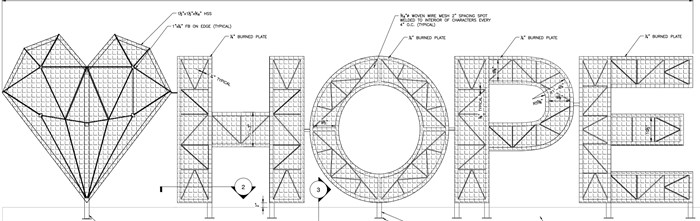 A structural drawing of the 'hope' public art installation coming to Kamloops on June 6, 2019.