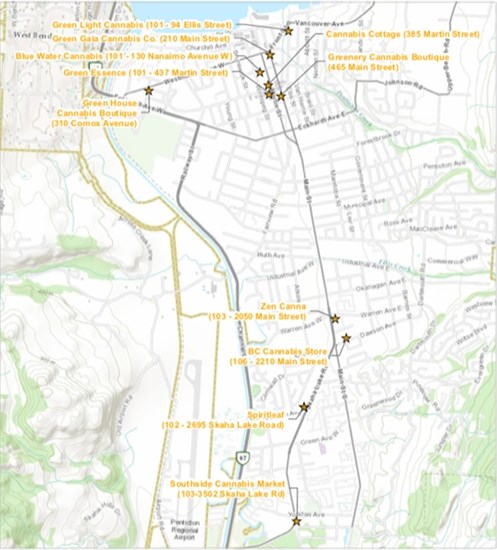 Penticton city staff are processing 10 applications for non-medical retail cannabis locations in the city, along with two requesting rezoning.