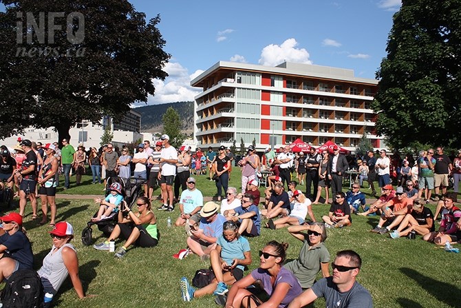 Several hundred residents turned out to Rotary Park in Penticton to welcome back the Ironman race this afternoon, July 16, 2019.