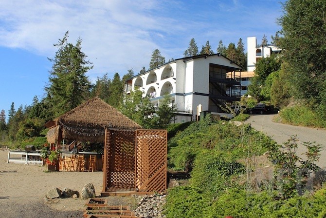 The Lakeside building next to the beach with its Tiki Bar. The Terrace building is in the background. Both are about 40 years old.