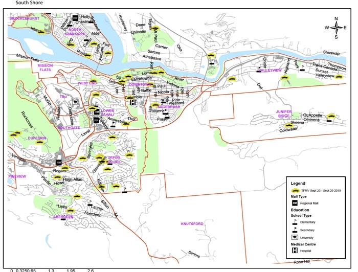 A map showing the thefts from motor vehicles during the week of Sept. 23 to Sept. 29 for the South Shore.