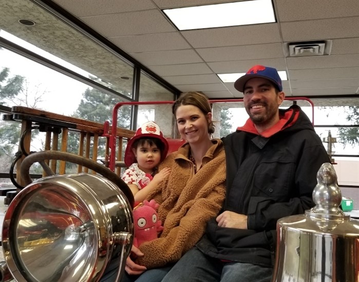 Adeline with her parents, Colleen and Brent Moreau at the Kamloops Fire Rescue hall on Sunday, Dec. 1, 2019.