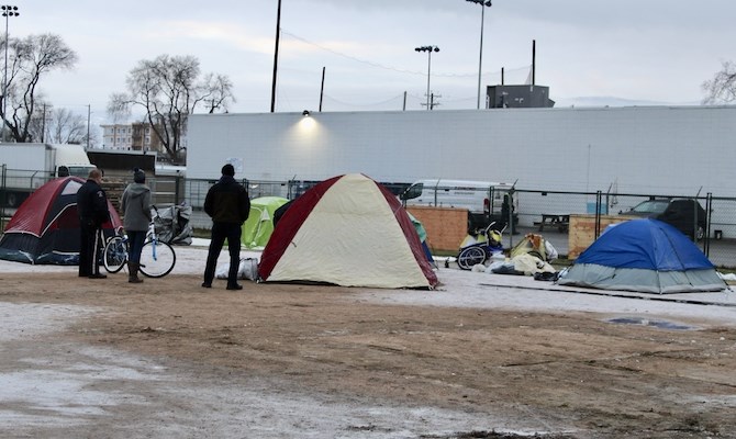 All that was left this morning of the Recreation Avenue homeless campground were five tents with, maybe, eight people inside. There were another three men camped at Knox Mountain.