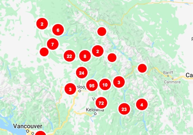 BC Hydro continues to work to restore more than 250 power outages remaining in the Thompson, Okanagan, Kootenay and Shuswap regions.