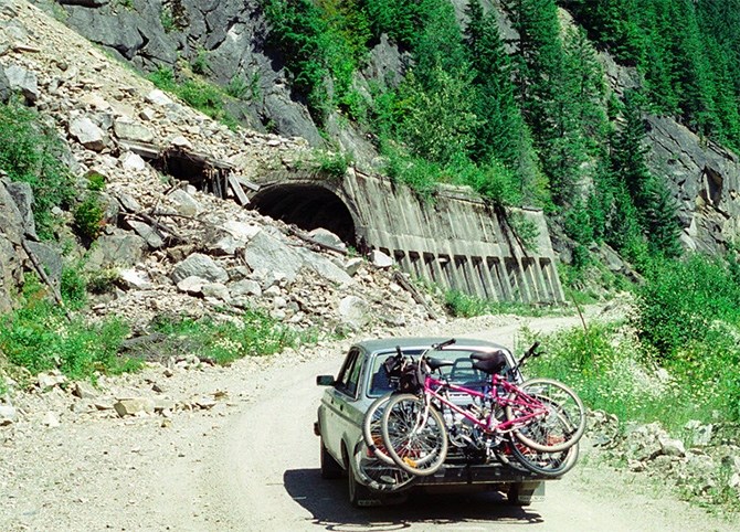 A snowshed on the Kettle Valley Railway in the Coquihalla canyon.Date unknown.