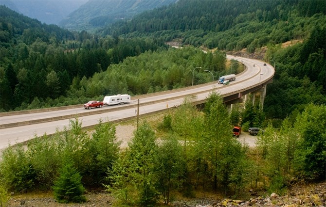 The Ladner Creek highway bridge on the Coquihalla Highway. Many motorists are completely unaware of the canyon's storied railroad past.