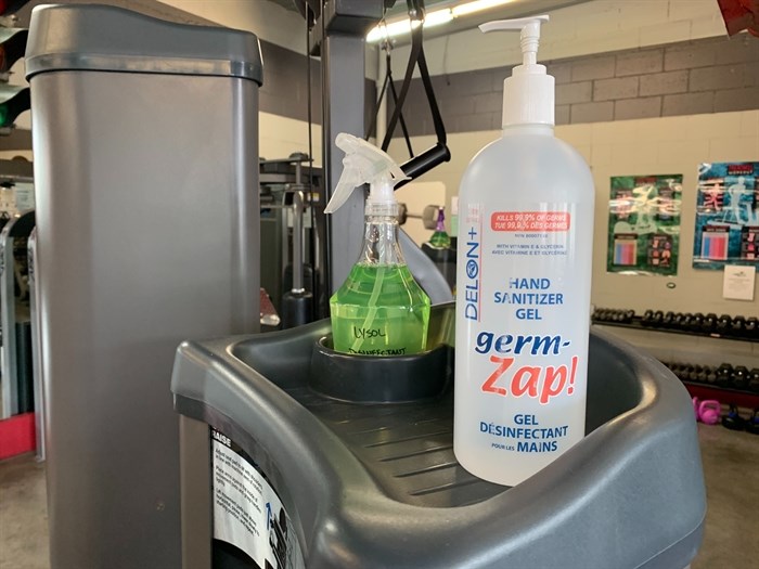 These sanitizers, both for hands and equipment, is at various machines around the Ladies Only Fitness centre.