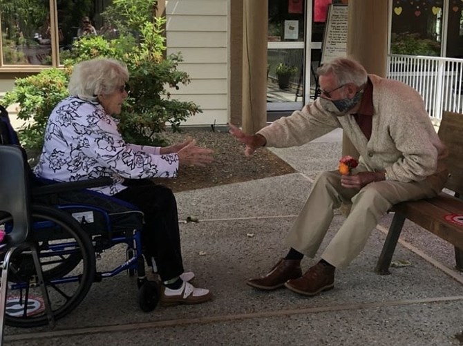 Richard Norris is now able to visit his wife Kathleen in a Summerland care home, without a wall or window between them.